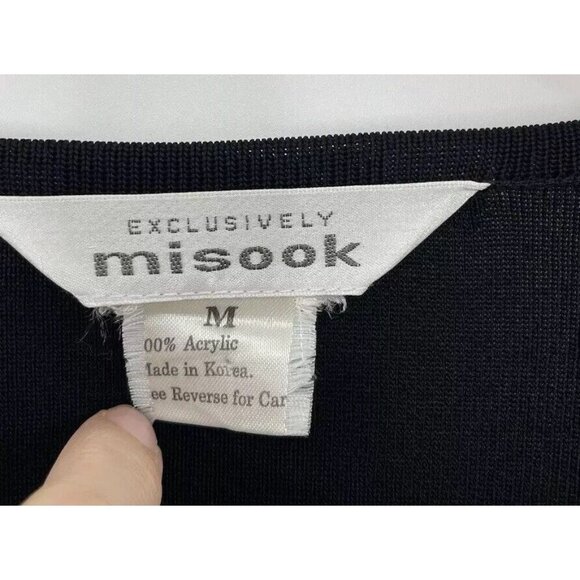 Exclusively Misook Knit Black Acrylic Cardigan Slinky Sz M, Slits, Shoulder Pads - Picture 5 of 10